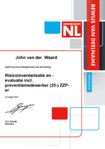 Bewijs van deelname OHNL John van der Waard - Risicoinventarisat